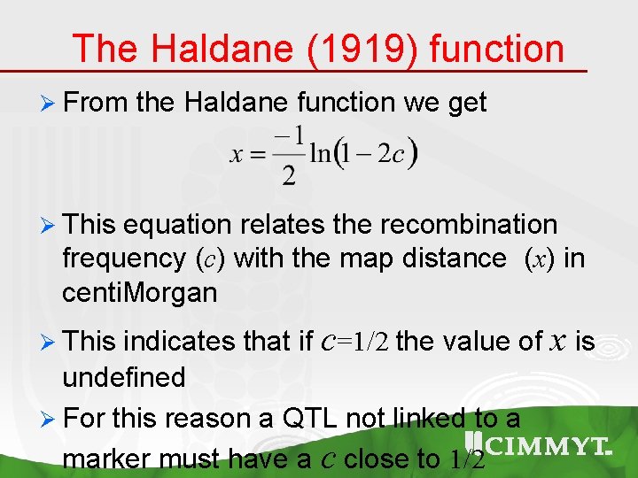 The Haldane (1919) function Ø From the Haldane function we get Ø This equation