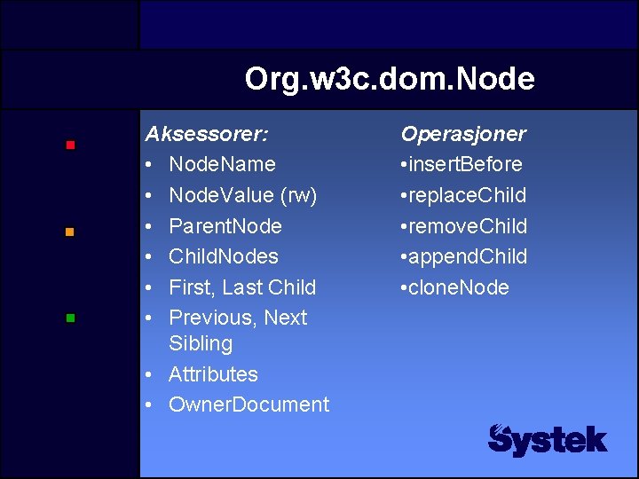 Org. w 3 c. dom. Node Aksessorer: • Node. Name • Node. Value (rw)