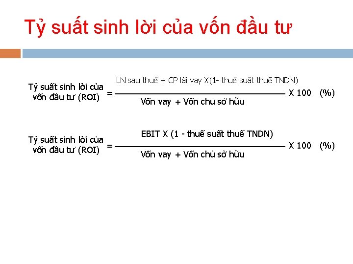 Tỷ suất sinh lời của vốn đầu tư Tỷ suất sinh lời của =