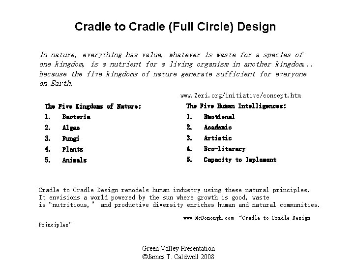 Cradle to Cradle (Full Circle) Design In nature, everything has value, whatever is waste