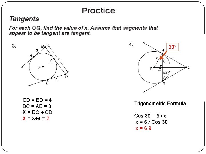 30° CD = ED = 4 BC = AB = 3 X = BC