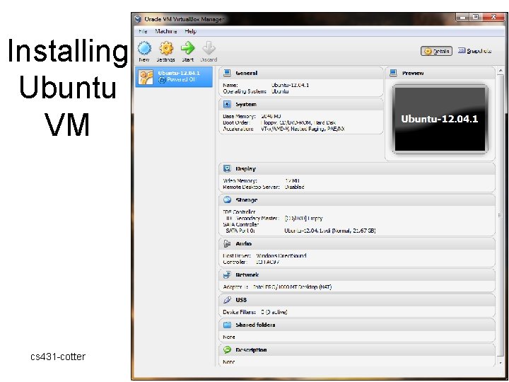 Installing Ubuntu VM cs 431 -cotter 33 