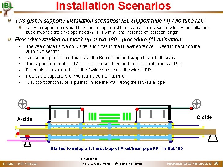 Installation Scenarios Two global support / installation scenarios: IBL support tube (1) / no
