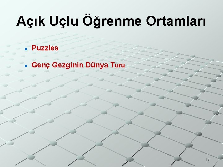 Açık Uçlu Öğrenme Ortamları n Puzzles n Genç Gezginin Dünya Turu 14 