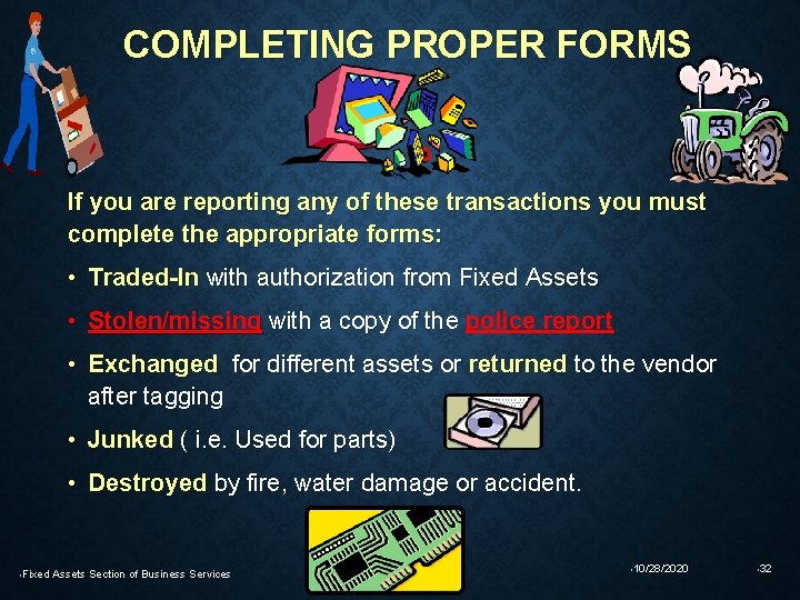 COMPLETING PROPER FORMS If you are reporting any of these transactions you must complete