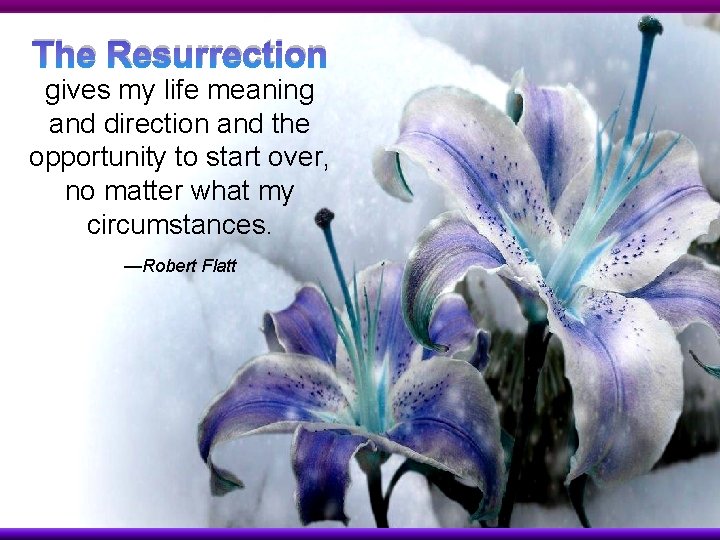 The Resurrection gives my life meaning and direction and the opportunity to start over,