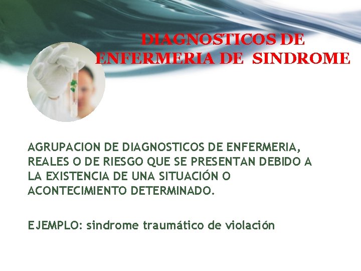 DIAGNOSTICOS DE ENFERMERIA DE SINDROME AGRUPACION DE DIAGNOSTICOS DE ENFERMERIA, REALES O DE RIESGO