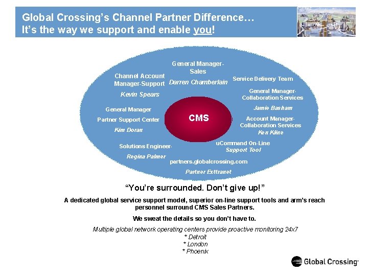 Global Crossing’s Channel Partner Difference… It’s the way we support and enable you! General