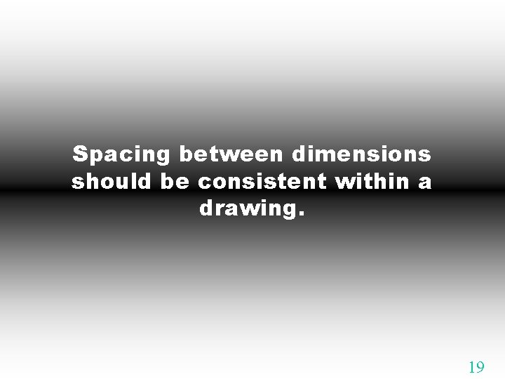 Spacing between dimensions should be consistent within a drawing. 19 