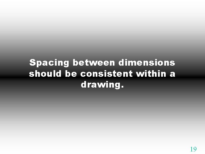 Spacing between dimensions should be consistent within a drawing. 19 