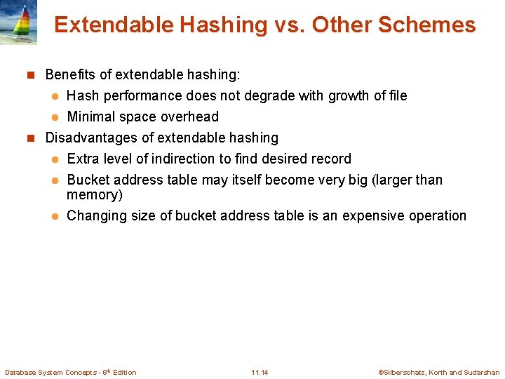 Extendable Hashing vs. Other Schemes n Benefits of extendable hashing: Hash performance does not