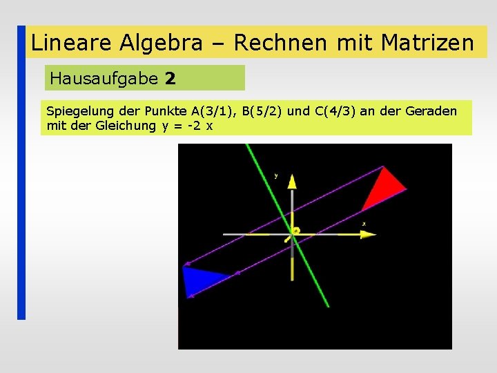 Lineare Algebra – Rechnen mit Matrizen Hausaufgabe 2 Spiegelung der Punkte A(3/1), B(5/2) und