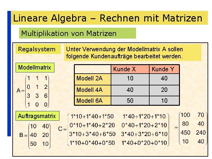 Lineare Algebra – Rechnen mit Matrizen Multiplikation von Matrizen Regalsystem Unter Verwendung der Modellmatrix