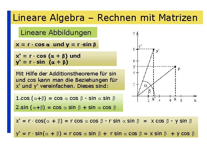 Lineare Algebra – Rechnen mit Matrizen Lineare Abbildungen x = r cos und y