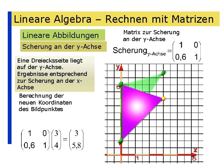 Lineare Algebra – Rechnen mit Matrizen Lineare Abbildungen Scherung an der y-Achse Eine Dreiecksseite