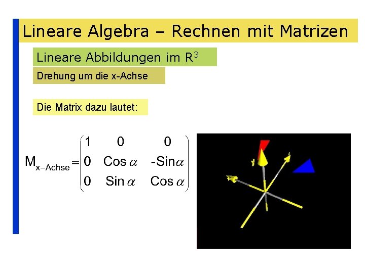 Lineare Algebra – Rechnen mit Matrizen Lineare Abbildungen im R 3 Drehung um die