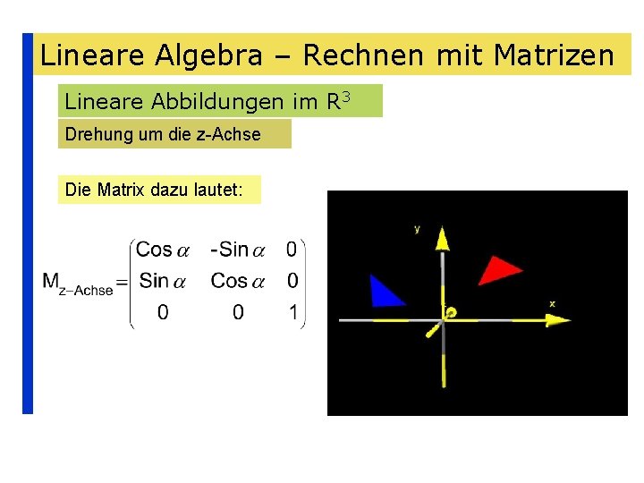 Lineare Algebra – Rechnen mit Matrizen Lineare Abbildungen im R 3 Drehung um die