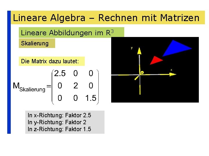 Lineare Algebra – Rechnen mit Matrizen Lineare Abbildungen im R 3 Skalierung Die Matrix