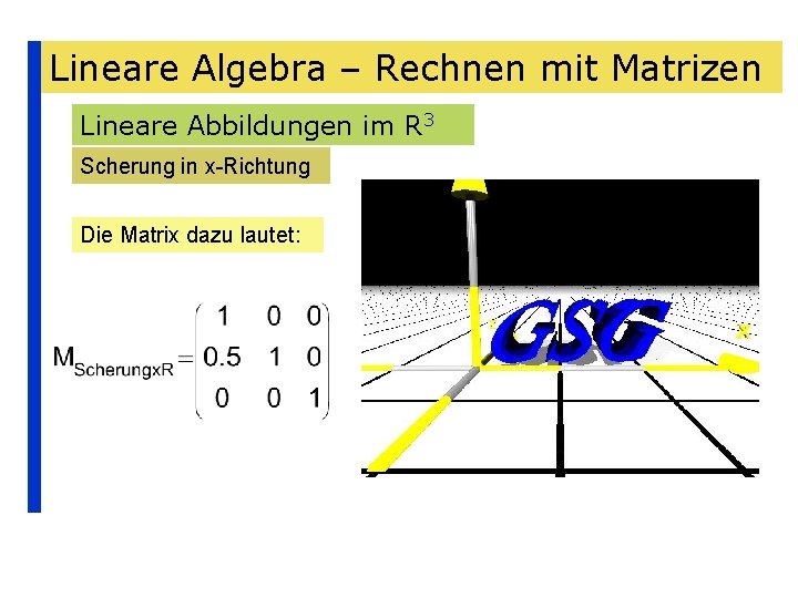Lineare Algebra – Rechnen mit Matrizen Lineare Abbildungen im R 3 Scherung in x-Richtung