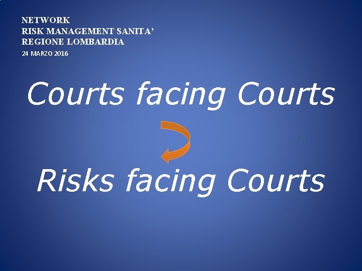 NETWORK RISK MANAGEMENT SANITA’ REGIONE LOMBARDIA 24 MARZO 2016 Courts facing Courts Risks facing