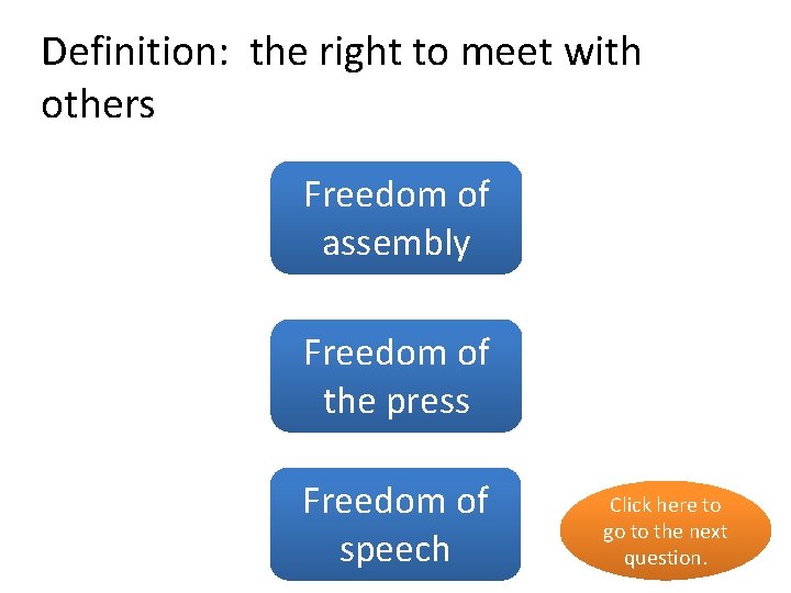 Definition: the right to meet with others Freedom of yes assembly Freedom of no