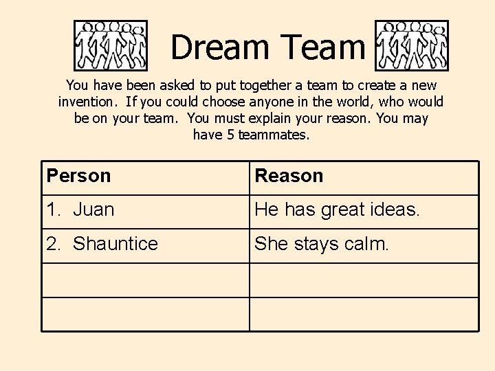 Dream Team You have been asked to put together a team to create a