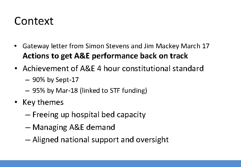 Context • Gateway letter from Simon Stevens and Jim Mackey March 17 Actions to