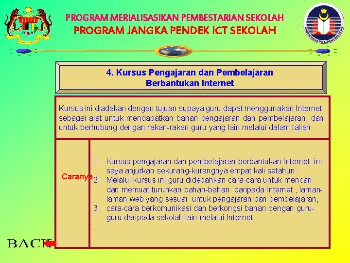 PROGRAM MERIALISASIKAN PEMBESTARIAN SEKOLAH PROGRAM JANGKA PENDEK ICT SEKOLAH 4. Kursus Pengajaran dan Pembelajaran