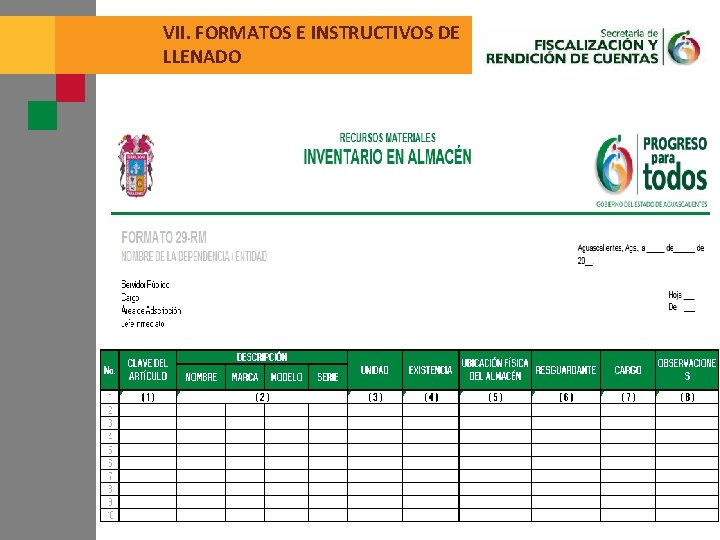 VII. FORMATOS E INSTRUCTIVOS DE LLENADO 