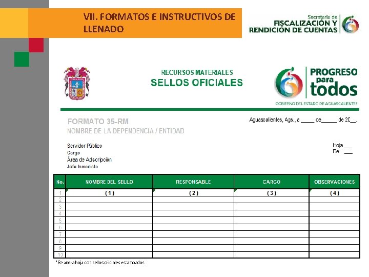 VII. FORMATOS E INSTRUCTIVOS DE LLENADO 