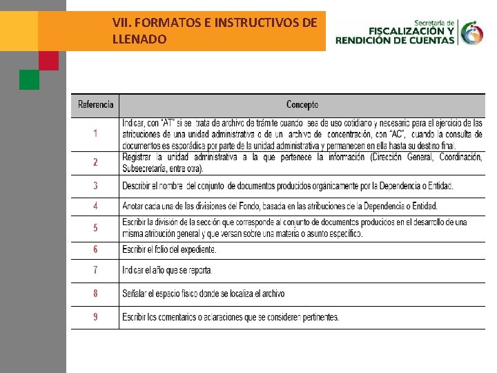 VII. FORMATOS E INSTRUCTIVOS DE LLENADO 