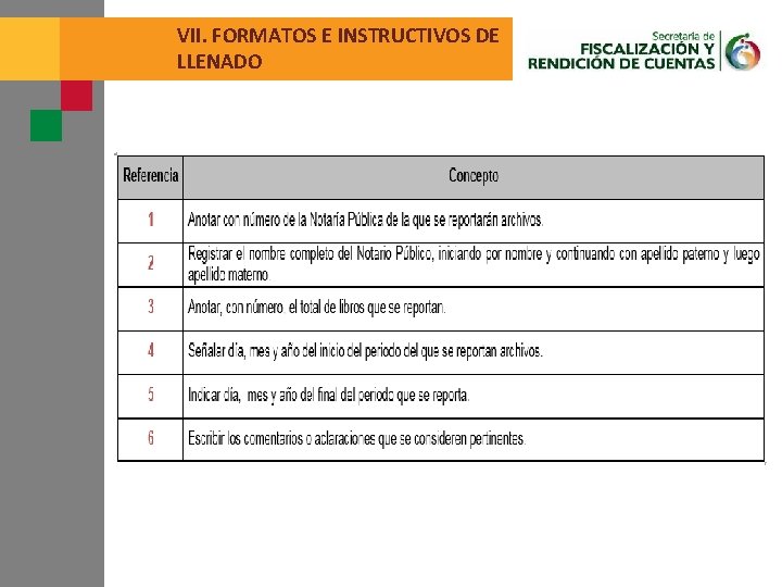 VII. FORMATOS E INSTRUCTIVOS DE LLENADO 