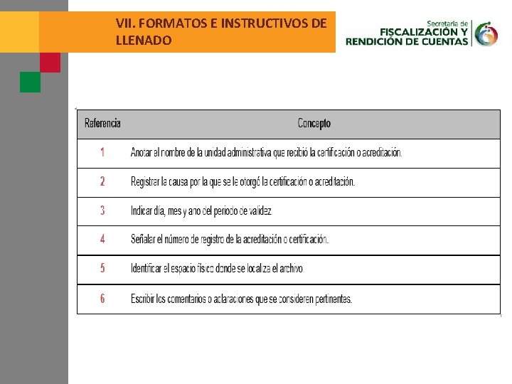 VII. FORMATOS E INSTRUCTIVOS DE LLENADO 