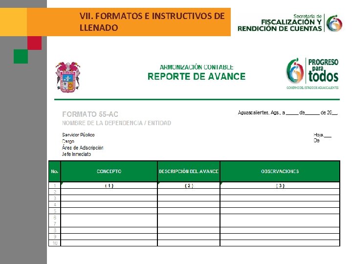 VII. FORMATOS E INSTRUCTIVOS DE LLENADO 
