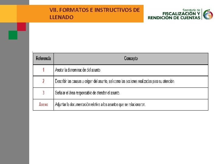 VII. FORMATOS E INSTRUCTIVOS DE LLENADO 