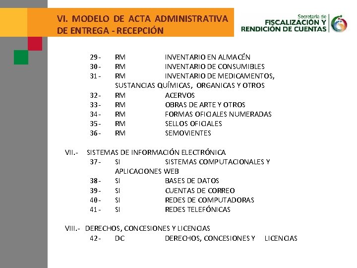 VI. MODELO DE ACTA ADMINISTRATIVA DE ENTREGA - RECEPCIÓN 2930313233343536 - RM INVENTARIO EN