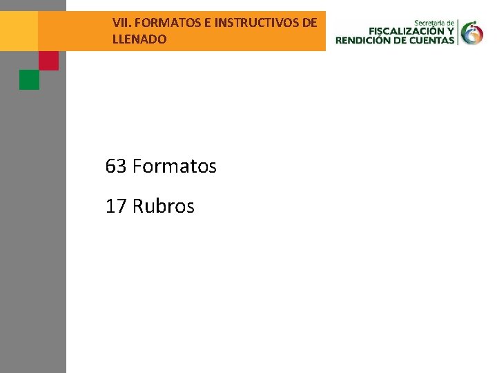 VII. FORMATOS E INSTRUCTIVOS DE LLENADO 63 Formatos 17 Rubros 