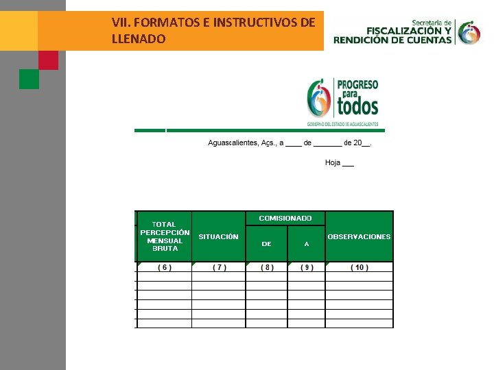 VII. FORMATOS E INSTRUCTIVOS DE LLENADO 