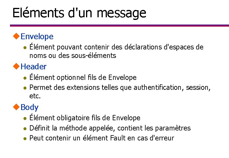 Eléments d'un message u. Envelope l Élément pouvant contenir des déclarations d'espaces de noms