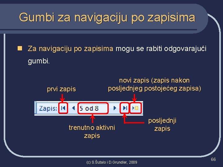 Gumbi za navigaciju po zapisima n Za navigaciju po zapisima mogu se rabiti odgovarajući