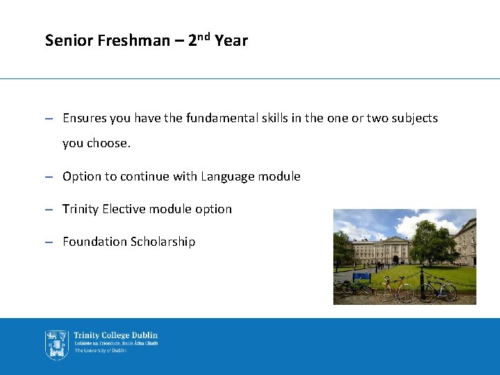 Senior Freshman – 2 nd Year – Ensures you have the fundamental skills in