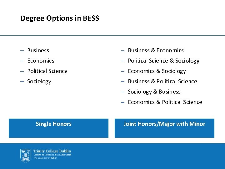 Degree Options in BESS ‒ Business & Economics ‒ Political Science & Sociology ‒