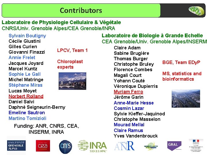 Contributors Laboratoire de Physiologie Cellulaire & Végétale CNRS/Univ. Grenoble Alpes/CEA Grenoble/INRA Sylvain Boutigny Laboratoire
