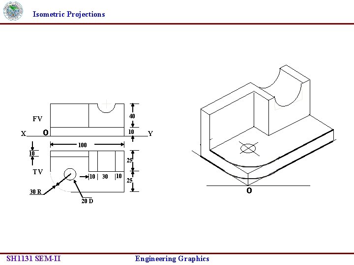 Isometric Projections 40 FV O X 10 Y 100 10 25 TV 10 30