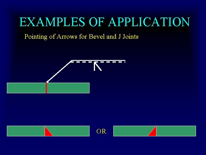 EXAMPLES OF APPLICATION Pointing of Arrows for Bevel and J Joints OR EXAMPLES OF APPLICATION Pointing of Arrows for Bevel and J Joints OR