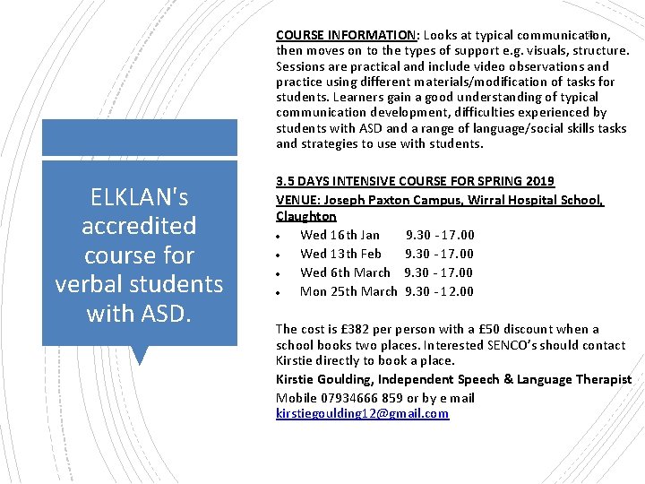 21 COURSE INFORMATION: Looks at typical communication, then moves on to the types of