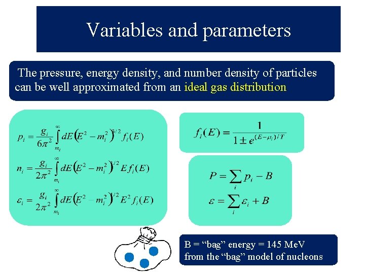 Variables and parameters The pressure, energy density, and number density of particles can be