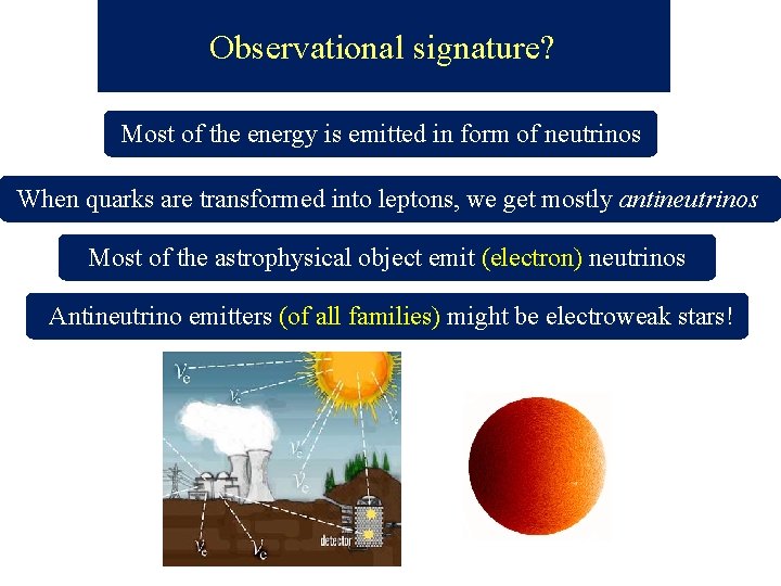  Observational signature? Most of the energy is emitted in form of neutrinos When