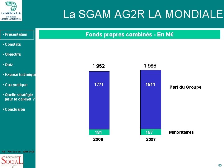 La SGAM AG 2 R LA MONDIALE • Présentation Fonds propres combinés - En