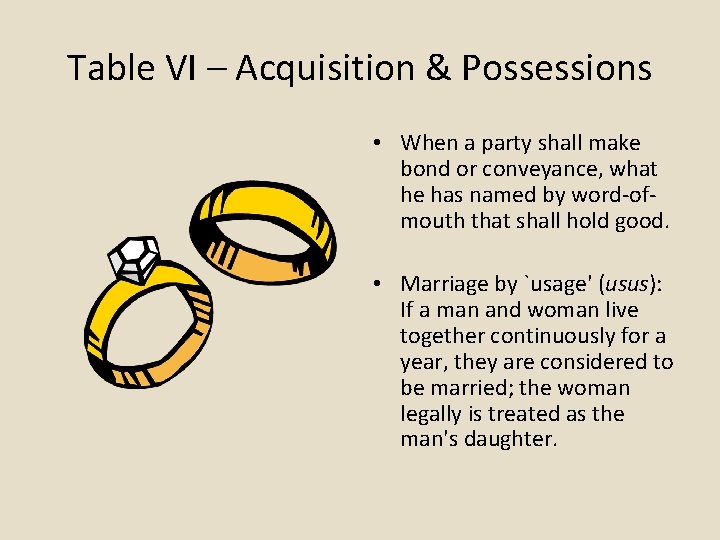 Table VI – Acquisition & Possessions • When a party shall make bond or